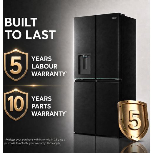 Haier Horizon American Fridge Freezer - Obsidian Steel - annotation - 5yr warranty shot