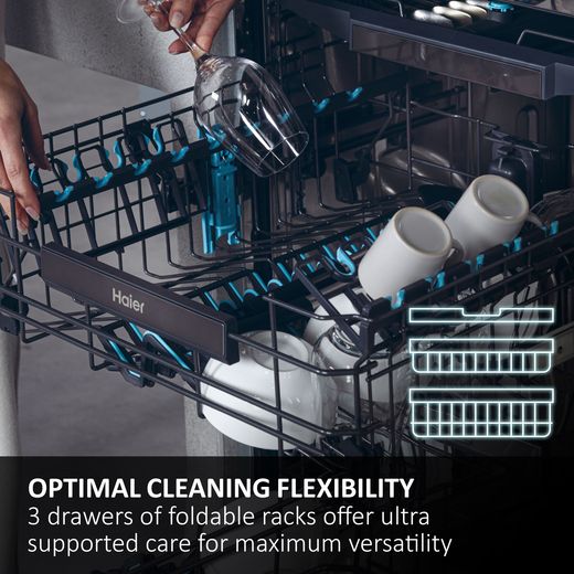 Haier Integrated Standard Dishwasher - Black Bezel - Annotation - cleaning flexibility shot