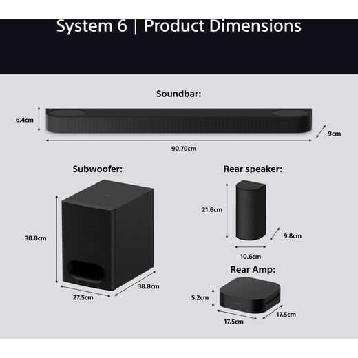 Sony BRAVIA Theatre System 6 HTS60.CEK 5.1 Surround Home Cinema System - Black - Annotation - Dimension shot