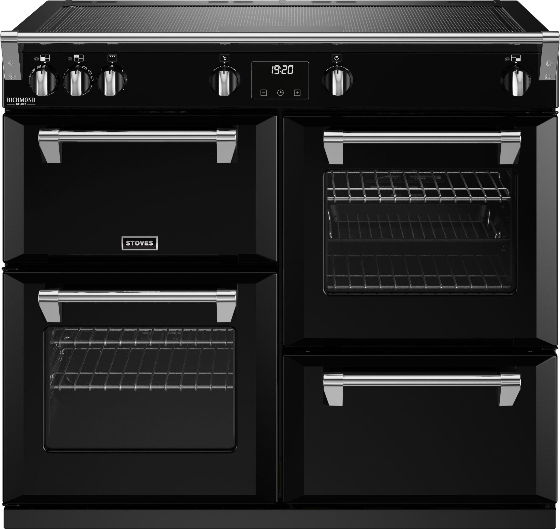 Stoves Richmond Deluxe ST DX RICH D1000Ei ZLS BK 100cm Electric Range Cooker with Induction Hob - Black - A Rated, Black