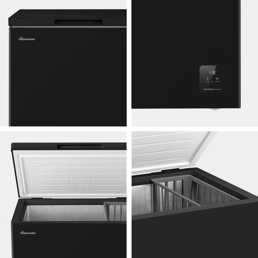 Fridgemaster MCF200EB Chest Freezer - Black - Various angles