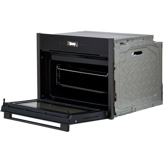 NEFF N70 Compact Built In Electric Single Oven with Microwave Function - Graphite - Left perspective with door open shot