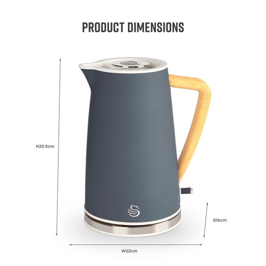 Swan Nordic SK14610GRYN Kettle - Grey - Annotation - Dimension shot