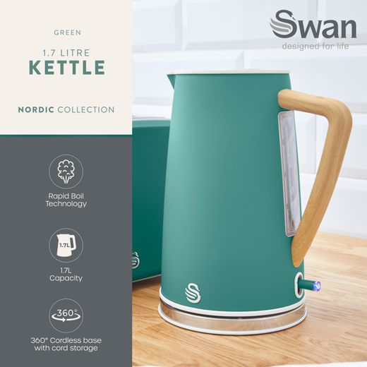 Swan Nordic SK14610GREN Kettle - Green - Annotation - Feature shot