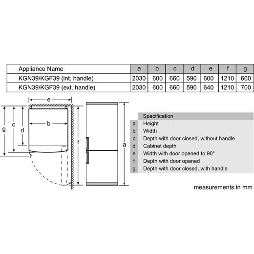 Bosch Series 4 70/30 Frost Free Fridge Freezer - Stainless Steel Effect - Annotation - Dimension shot