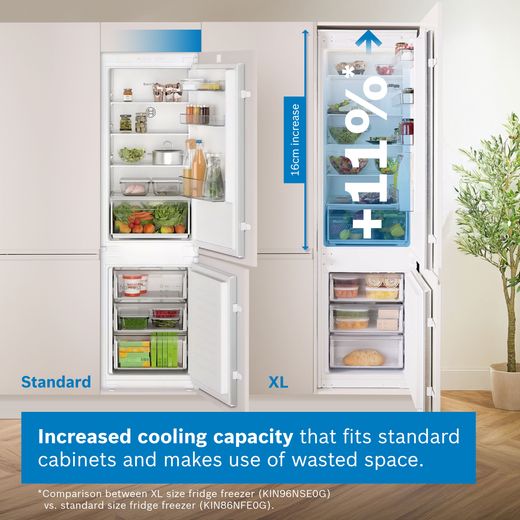 Bosch Series 2 KIN96NSE0G 194cm High 60/40 Integrated Fridge Freezer with Sliding Door Fixing Kit - White - Annotation - Cooling capacity shot