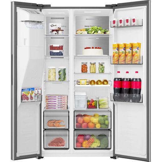 Hisense American Fridge Freezer - Silver - front with door open shot