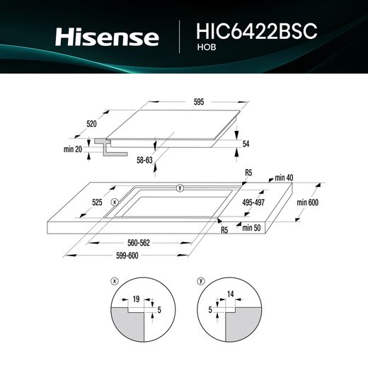 Hisense Hi4 HIC6422BSC 60cm Induction Hob - Black - annotation - dimensions shot