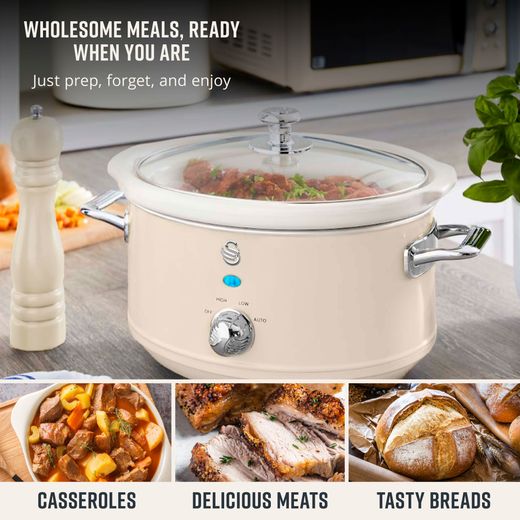 Swan Retro SF17021CN 3.5 Litre Slow Cooker - Cream - Annotation - Wholesome meals shot