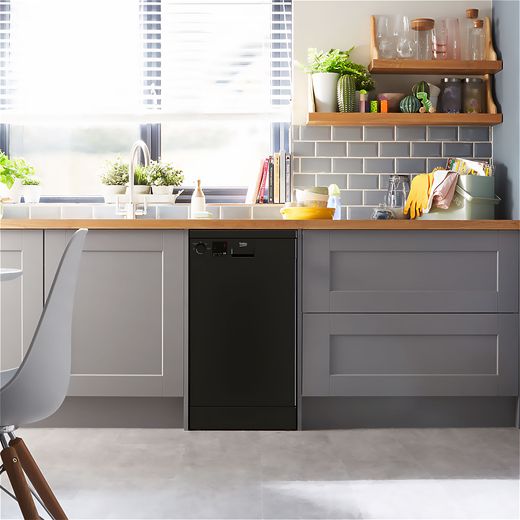 Beko Slimline Dishwasher - Black  - Dishwasher in kitchen shot