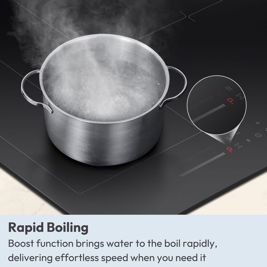 Candy Idea CII647CCAR 60cm Induction Hob - Black Glass - annotation - rapid boil shot