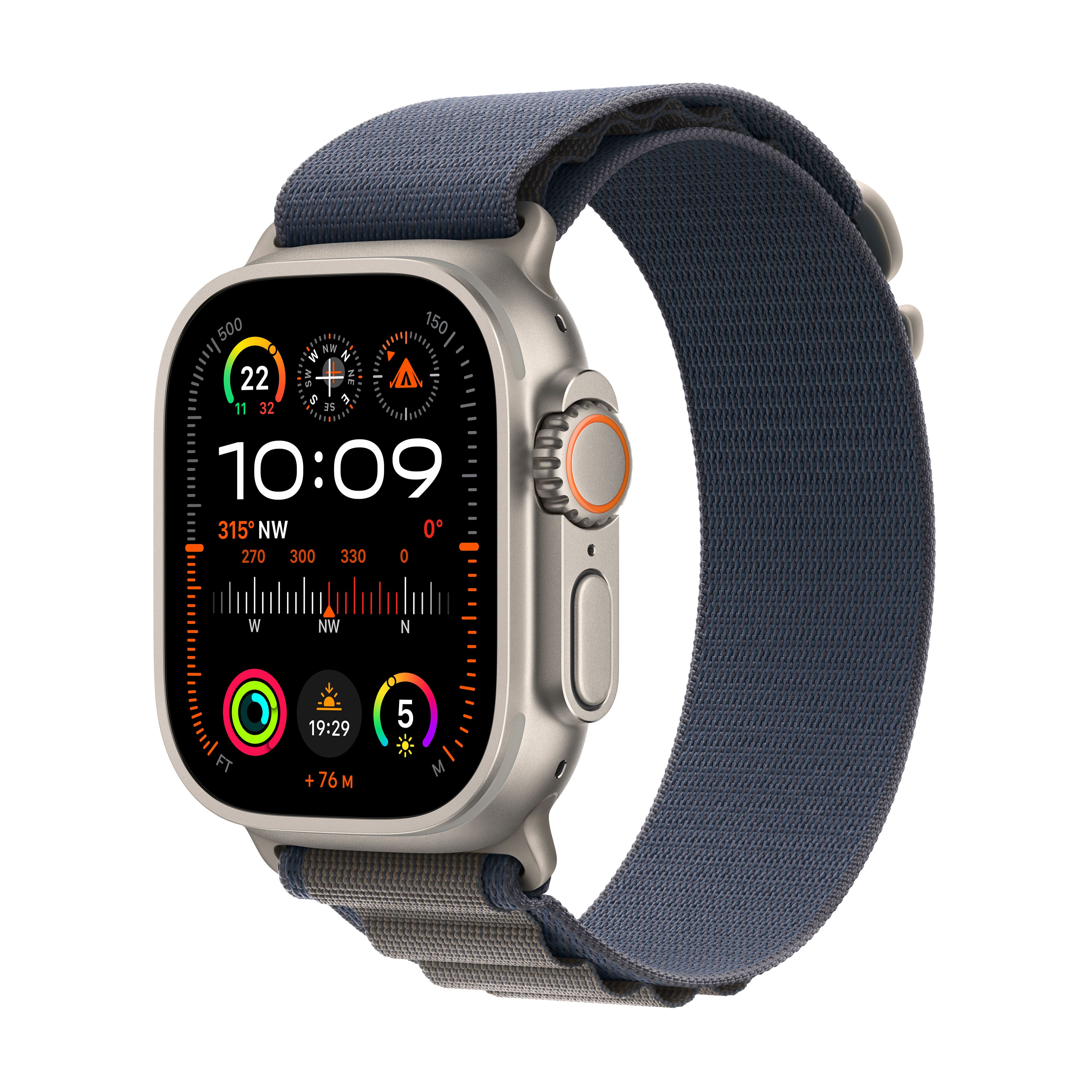 Apple Watch Ultra 2, 49mm, Titanium Case, GPS + Cellular [2023] - Blue Alpine Loop - Small, Blue