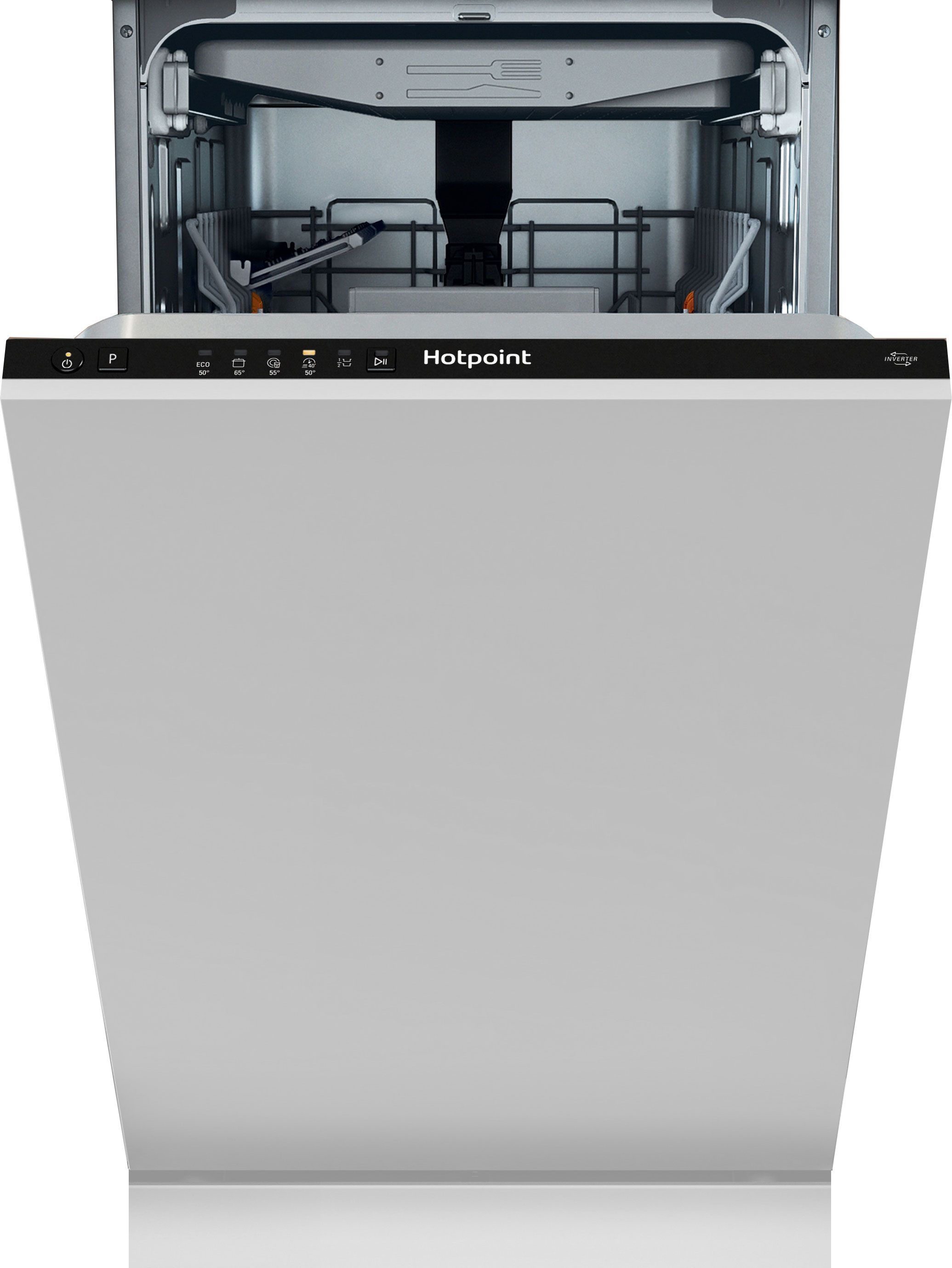 Image of Hotpoint HP4ID11CS80UK Fully Integrated Slimline Dishwasher - Black Control Panel with Fixed Door Hinge Kit - D Rated, Black
