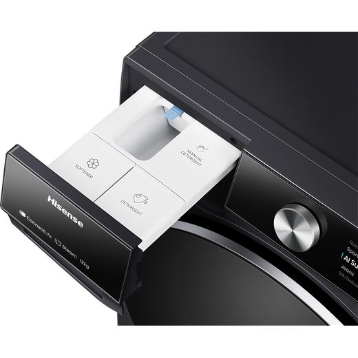 Hisense WF7S1247BB 12kg Washing Machine with 1400 rpm - Black - Detergent tray shot