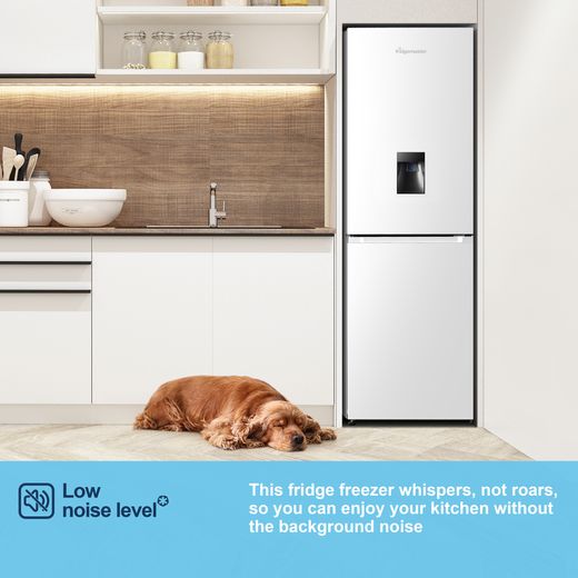 Fridgemaster MC55251DE 182cm 50/50 No Frost Fridge Freezer - White - Annotation - Low noise shot