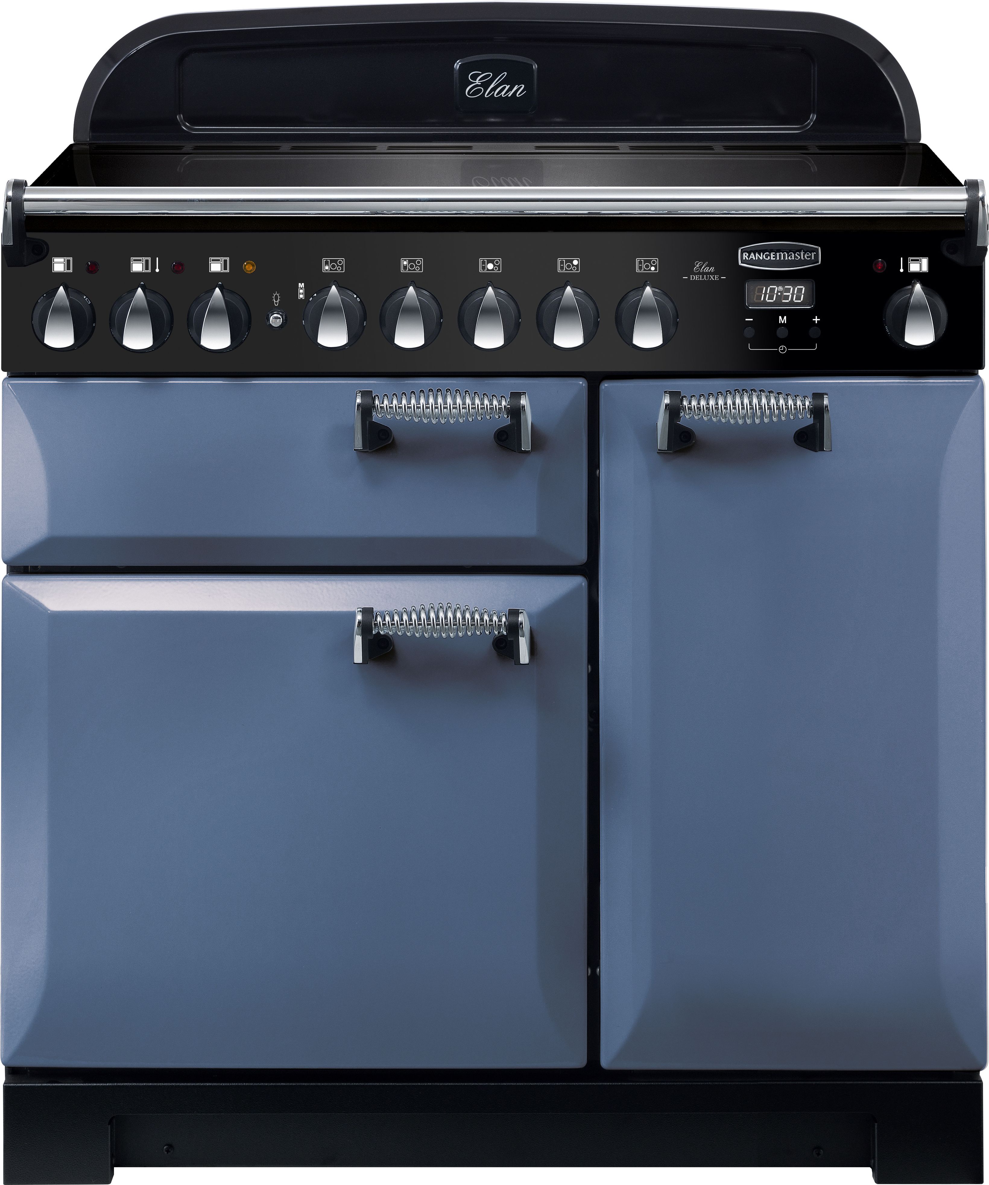Rangemaster Elan Deluxe ELA90EISB 90cm Electric Range Cooker with Induction Hob - Stone Blue - A/A Rated, Blue