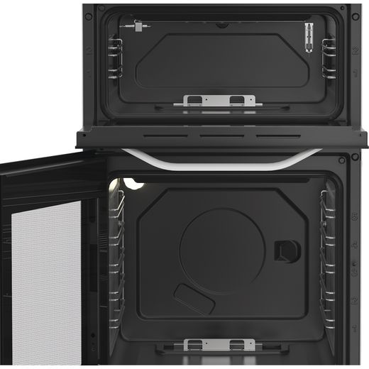 Hotpoint HDG5GCW 50cm wide Double Oven Gas Cooker - White - Doors open