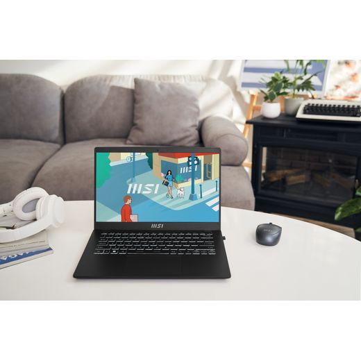 MSI Modern 14 C7M-407UK 14" Laptop - AMD Ryzen™ 5, 512GB SSD, 8 GB RAM - Black - Laptop on table in room