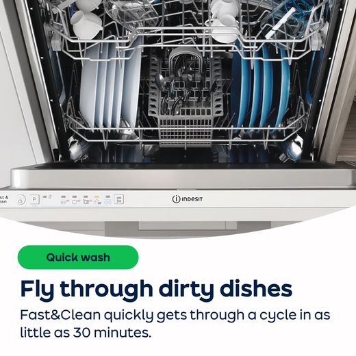 Indesit Standard Dishwasher - White - Annotation - Fast and clean shot