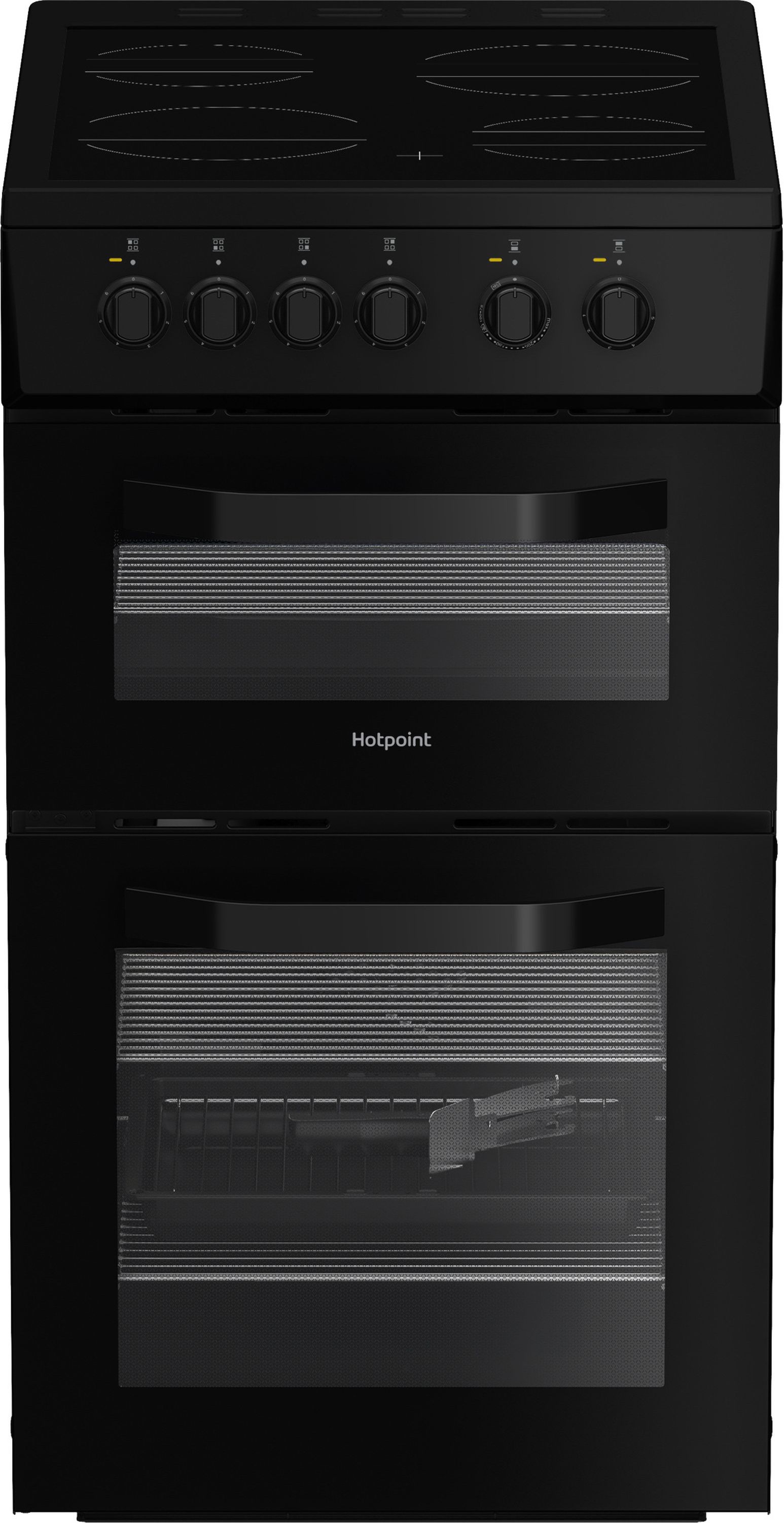 Image of Hotpoint HTE5VCB 50cm Wide Single Oven Electric Cooker with Ceramic Hob - Black - A Rated, Black
