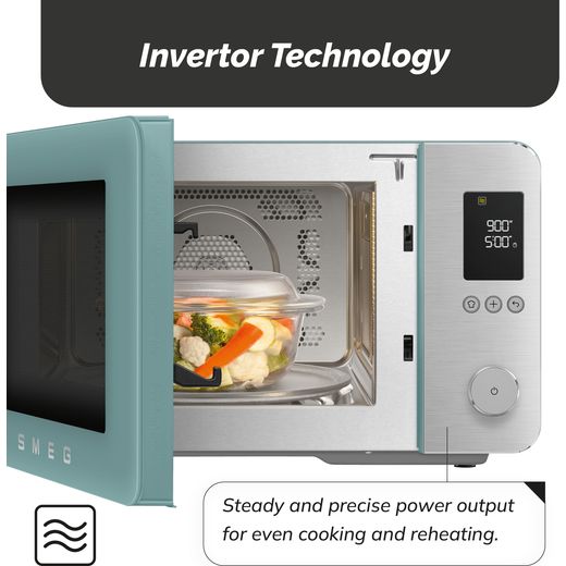 Smeg Collezione MOC02EGMUK 27 Litre 30cm High, Freestanding Small Combination Microwave Oven - Emerald Green - Annotation - inverter tech