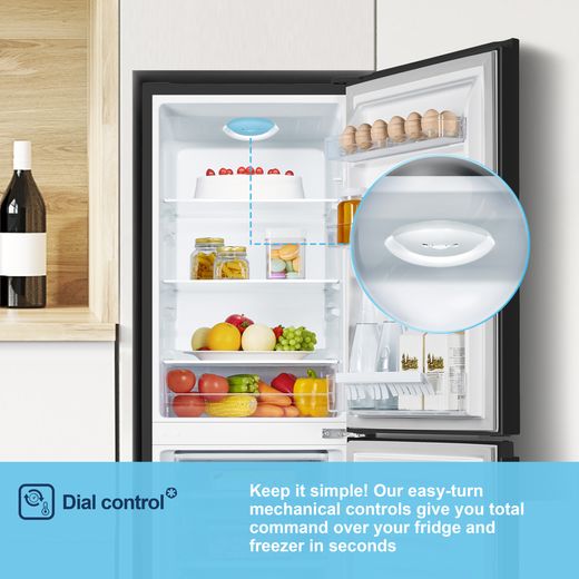 Fridgemaster MC50165EB 143cm 60/40 Small Fridge Freezer - Black - Annotation - Dial control shot