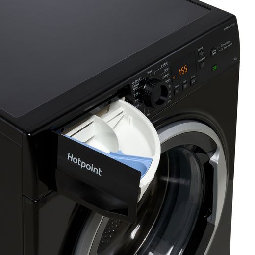 Hotpoint NSWM 946 BS UK 9kg Washing Machine with 1400 rpm - Black - Detergent tray shot