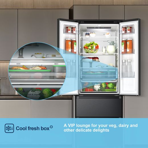 Fridgemaster American Fridge Freezer - Black - Annotation -  fresh box shot