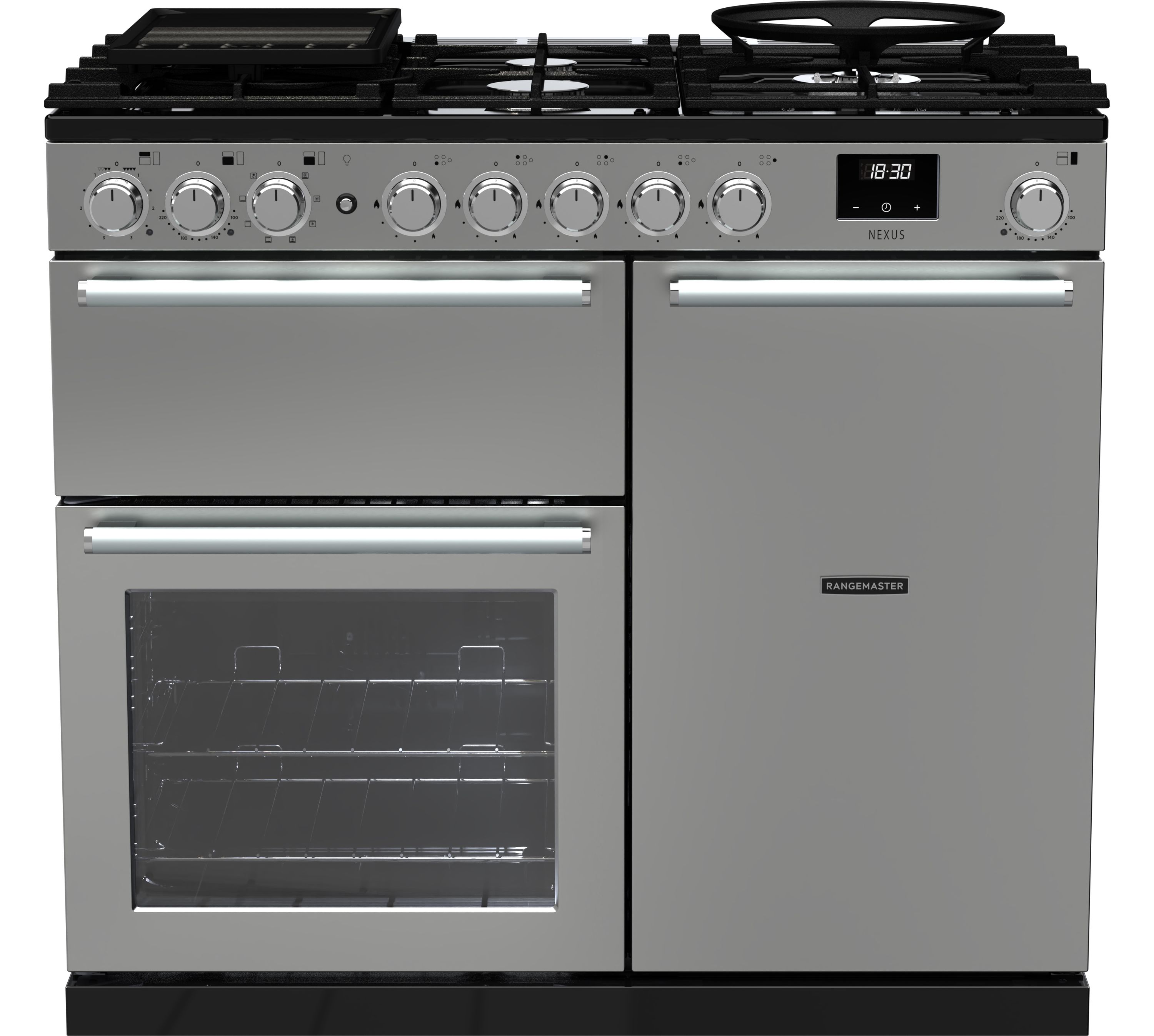 Rangemaster Nexus NEX100DFSTST/CM1 100cm wide Dual Fuel Range Cooker with Gas Hob - Stainless Steel - A Rated, Stainless Steel