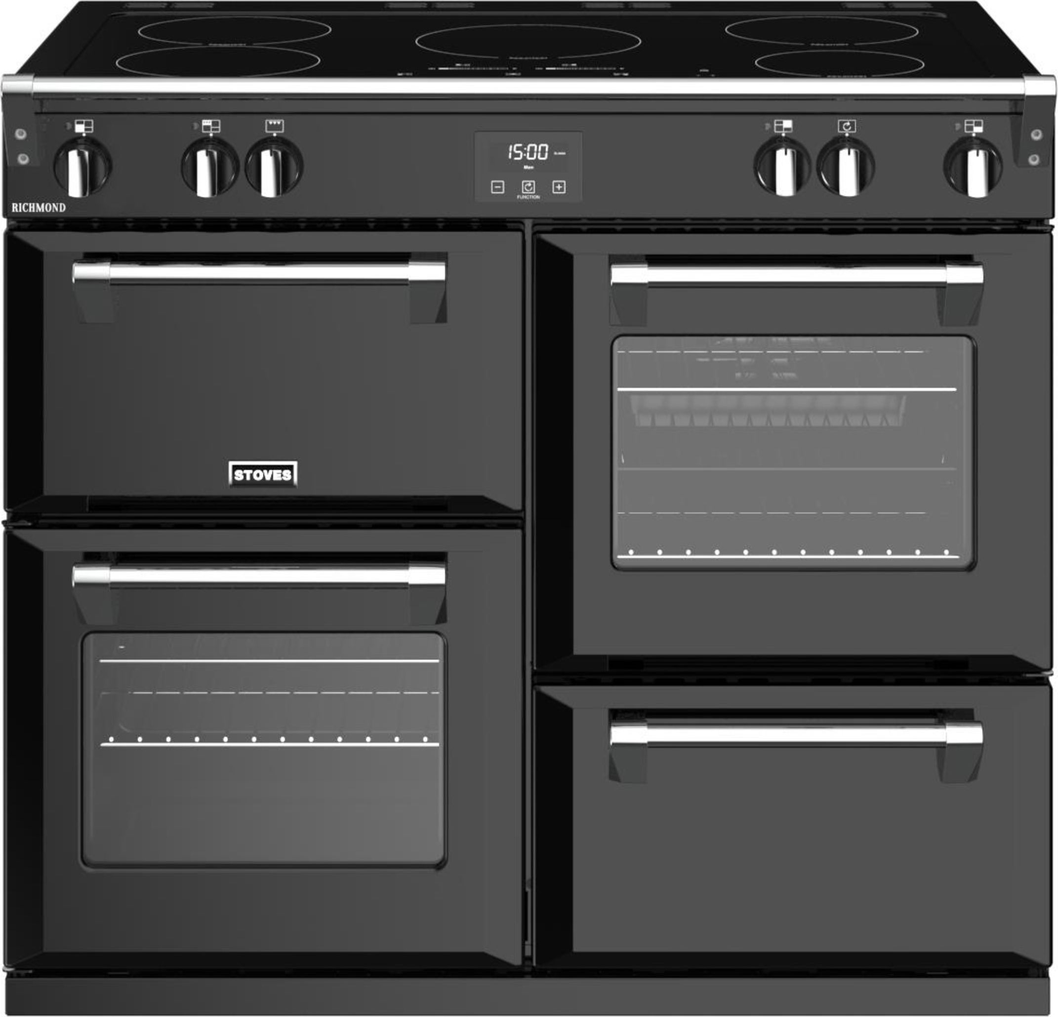 Stoves Richmond ST RICH S1000Ei MK22 BK 100cm Electric Range Cooker with Induction Hob - Black - A Rated, Black