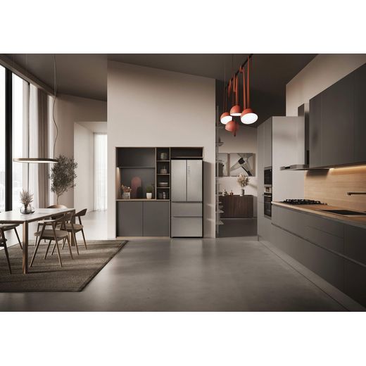 Haier FD 70 Series 3 American Fridge Freezer - Platinum Inox  - Fridge freezer in kitchen shot