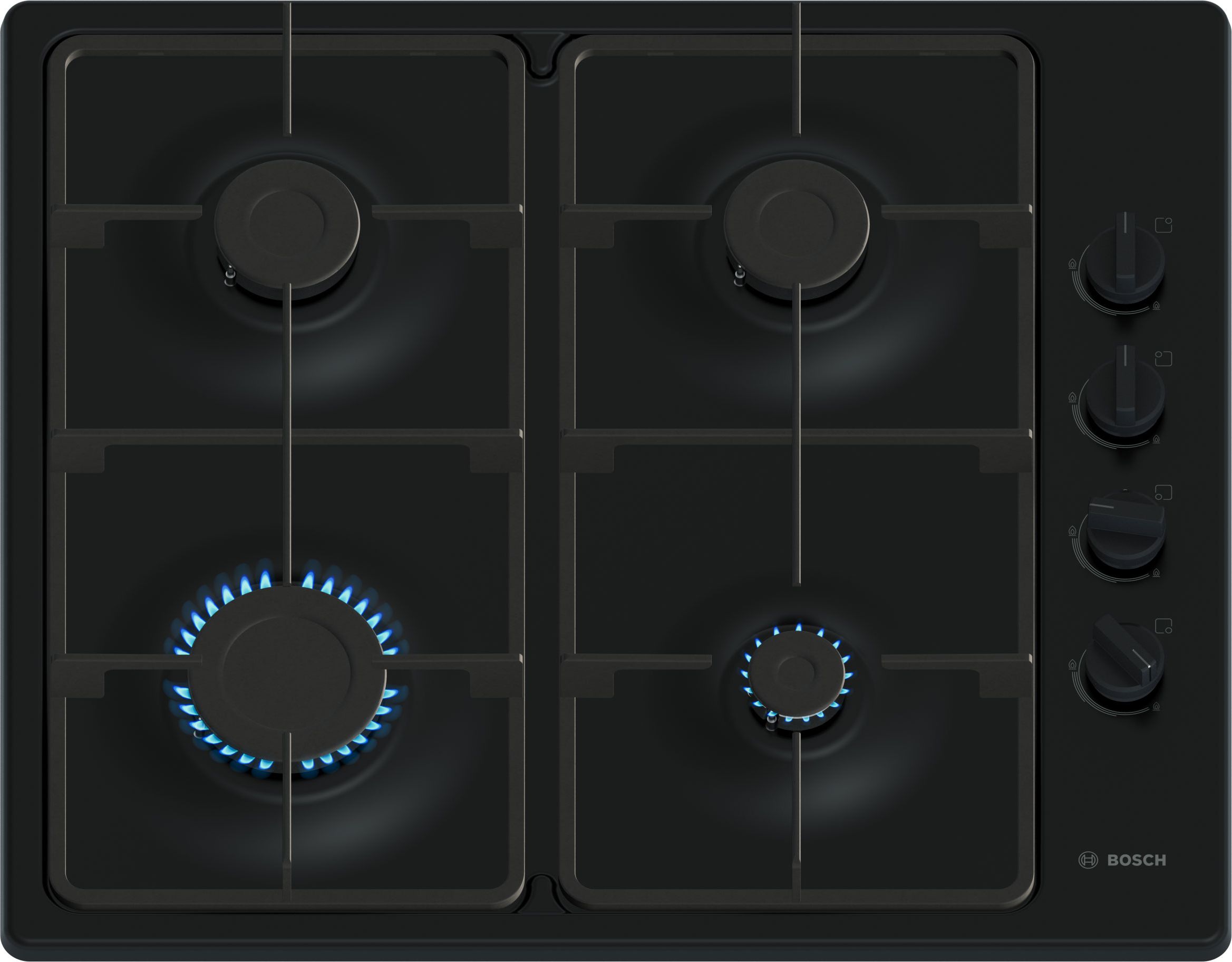 Bosch PBP6B6K60 Gas Hob - 60 cm - Black - Cast Iron Supports
