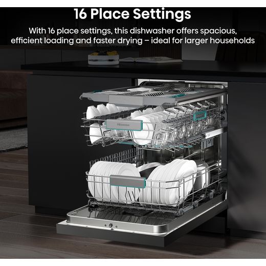 Hisense Auto Dose Standard Dishwasher - Stainless Steel - Annotation - 16 place settings
