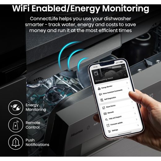 Hisense Auto Dose Standard Dishwasher - Stainless Steel - Annotation - Wifi enabled
