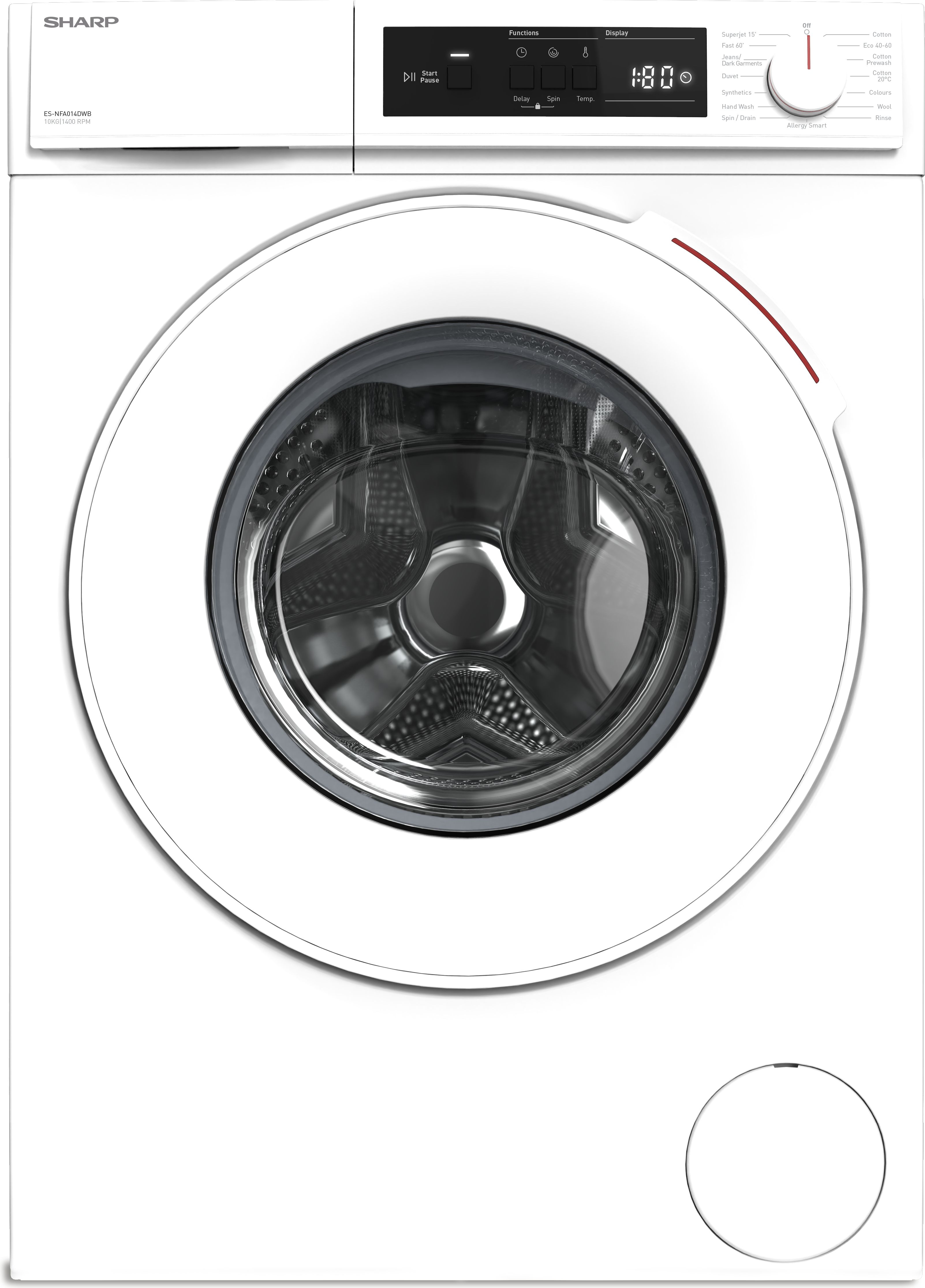 Sharp ES-NFA014DWB-EN 10kg Washing Machine with 1400 rpm - White - B Rated, White