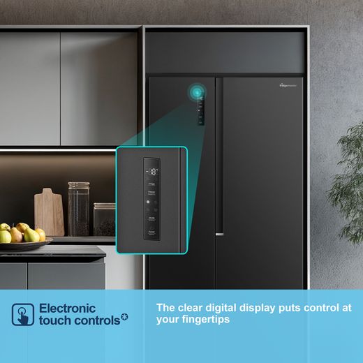 Fridgemaster American Fridge Freezer - Black - Annotation - Touch control shot