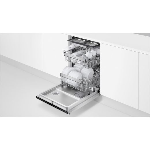 Dishwasher, Tall, Steel Interior, 16 Place Settings, Integrated - Dishwasher in kitchen with door open shot