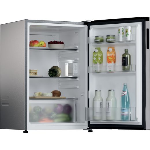 Hoover HONLQ2S58EXK 85cm High Small Fridge - Stainless Steel - Right perpsective with door open shot 
