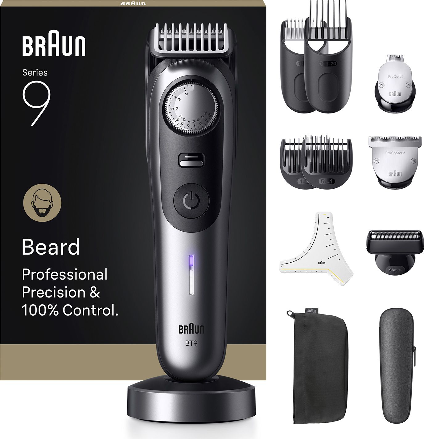 Braun BT9560 Beard Trimmer - Black - 180 min Battery - 52 Length Settings - 2cm Max Length