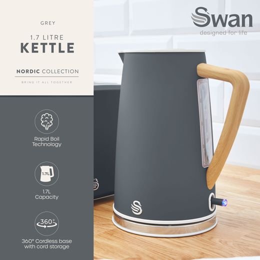 Swan Nordic SK14610GRYN Kettle - Grey - Annotation - Feature shot