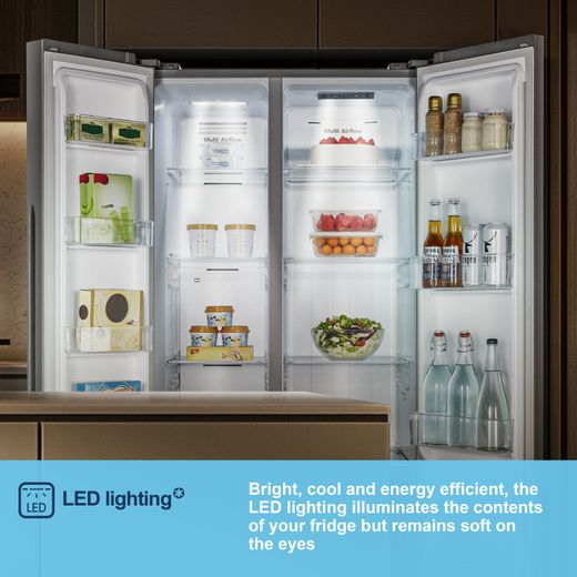 Fridgemaster American Fridge Freezer - Silver - Annotation - LED lighting