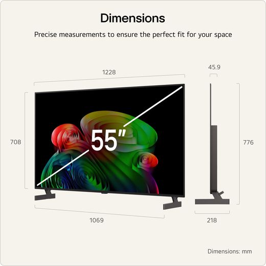 LG AI B6 55" 4K Ultra HD OLED Smart T - Annotation - dimension shot