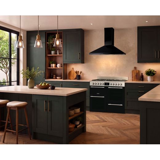 Hotpoint RH100FA21BX 100cm wide Dual Fuel Range Cooker with Gas Hob - Stainless Steel / Black - cooker in kitchen shot