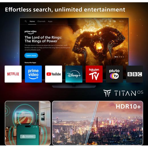 Philips PUS8500/05 65" 4K Ultra HD QLED Smart Ambilight TV - Annotation - Titian OS shot