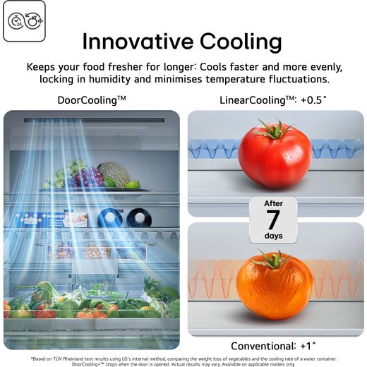 LG GBBSJ10EPY 186cm No Frost Fridge Freezer - Prime Silver - Annotation - Innovative cooling shot