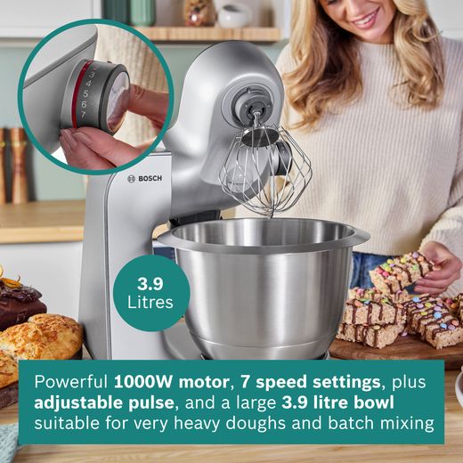 Bosch CreationLine 7 in 1 MUM59340GB Stand Mixer with 3.9 Litre Bowl - Silver - Annotation - 7 speed setting shot