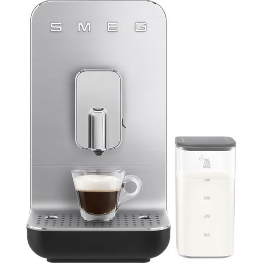 Smeg BCC13BLMUK Bean to Cup Coffee Machine - Matte Black - Front with cup shot