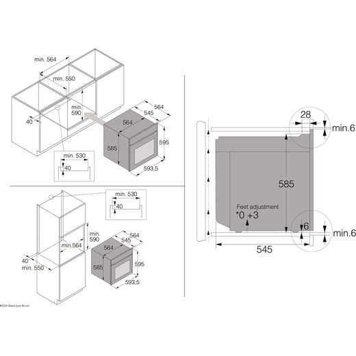 ASKO Craft Pyrolytic OTP56BGH Wifi Connected Built In Electric Single Oven - Black - Annotation - Dimension shot