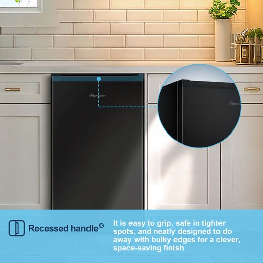 Fridgemaster MUL4892EB Compact 84cm Fridge - Black - Annotation - Recessed handle shot