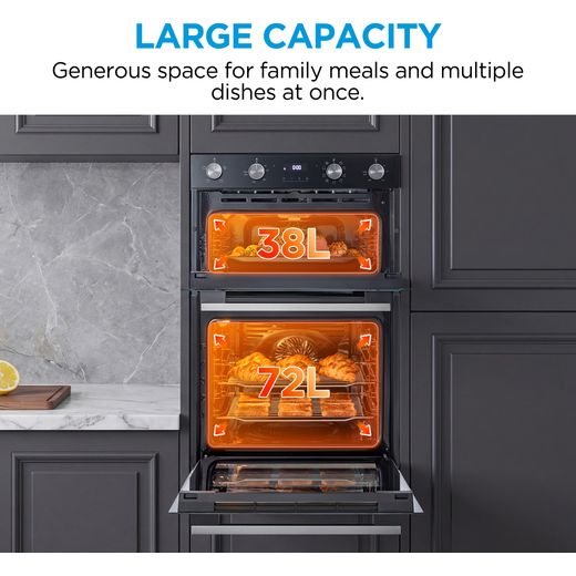 Midea MBOD70M30D0-BK Built In Electric Double Oven - Black - Annotation - Large capacity